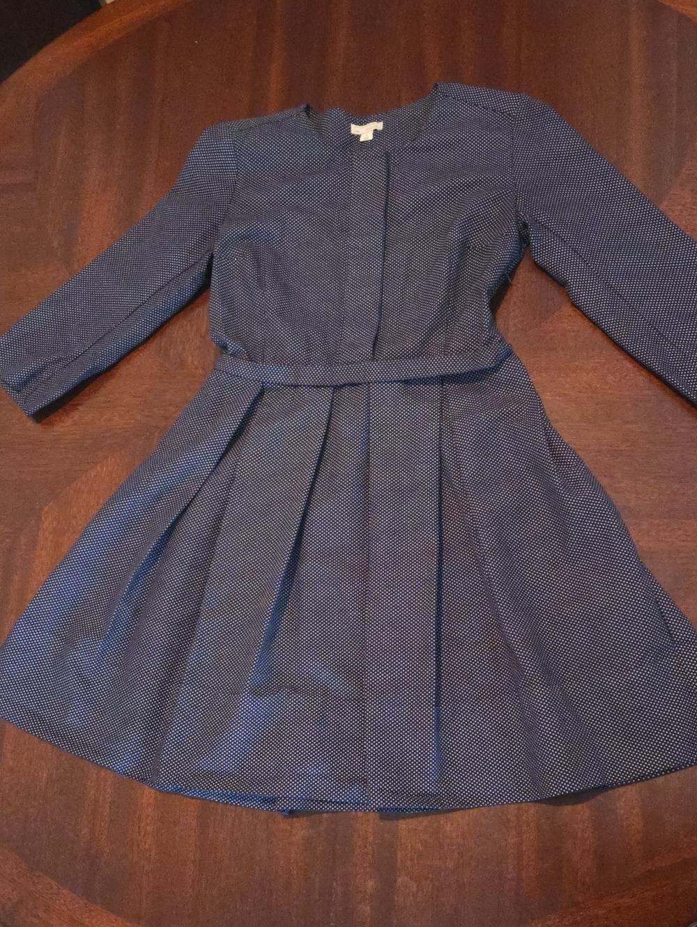 GAP Navy Micro-Polka 3/4 Sleeve Fit & Flare Dress